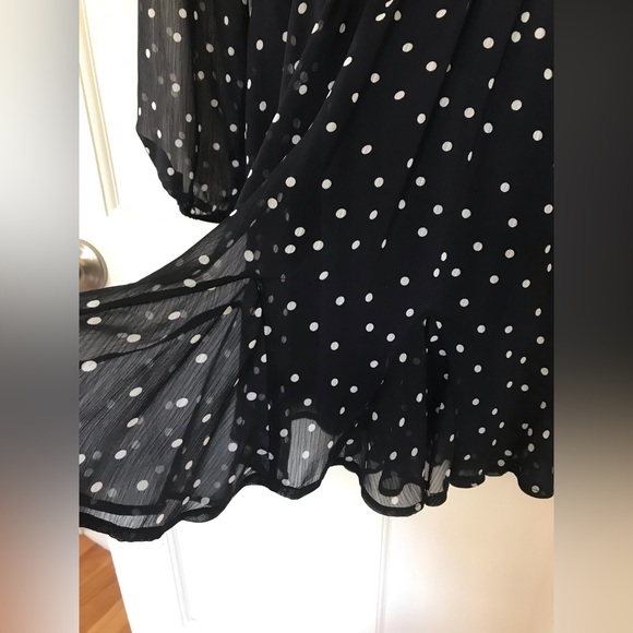 Mi Ami Black Chiffon V neck Mini Dress with White Polka Dots Size Small - Picture 6 of 8